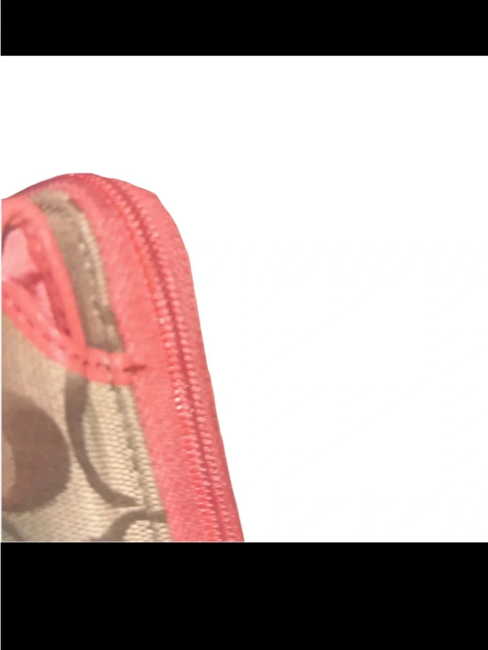 Coach Park Signature Zip Wallet Wristlet Khaki F50117 Brown Leather Clutch Coral